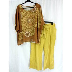 Mandala Ethnic Asymmetrical Top Tunic and Linen Pants Set Outfit 5XL Casual